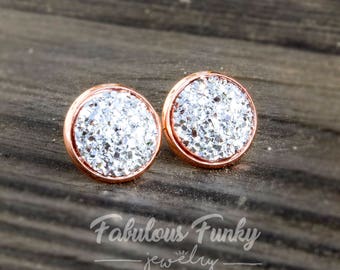 Rose gold stud earrings - "Sparkling Stones"