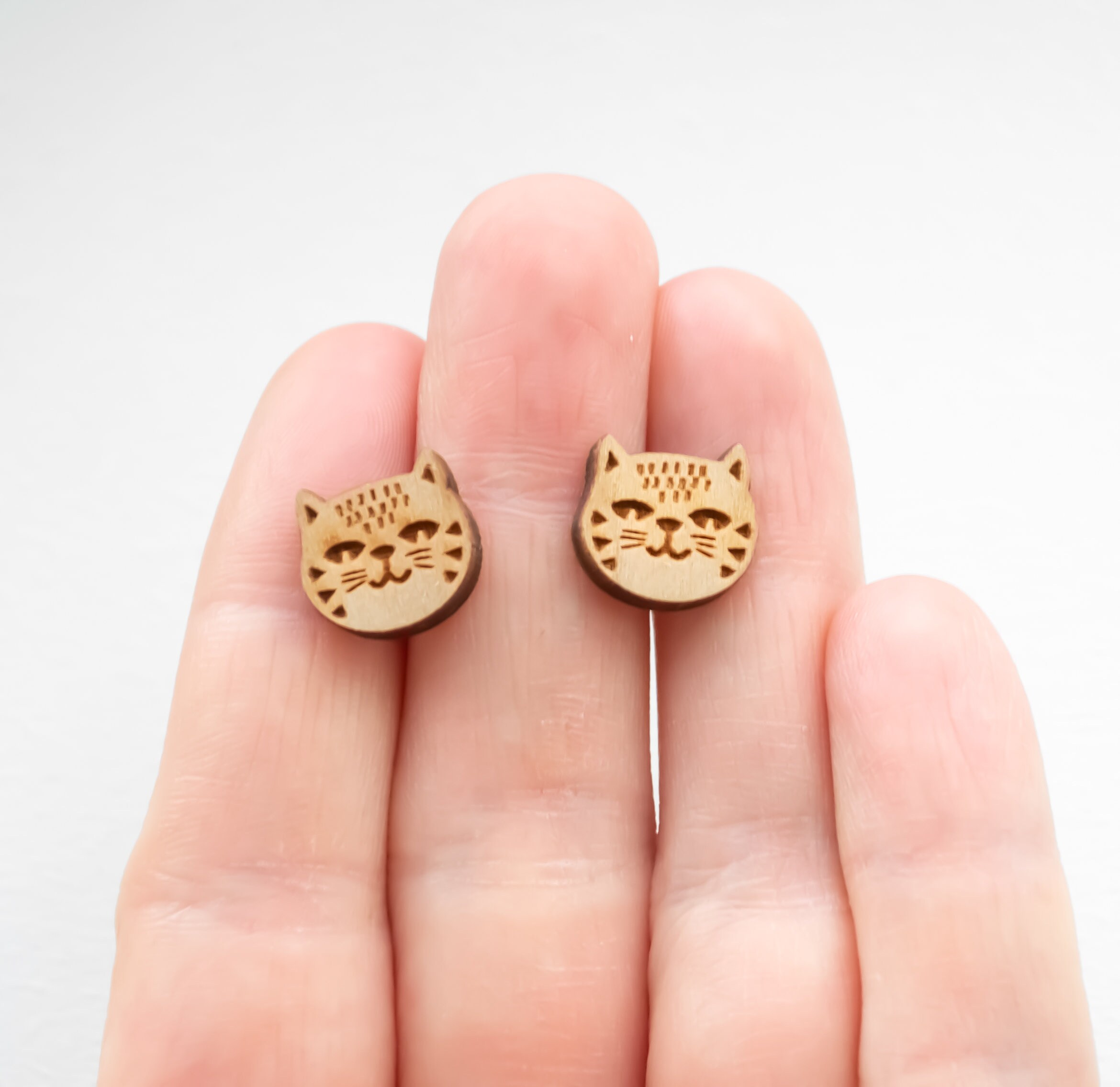 Cat Studs Wood Laser Wood Cat Kitty Wooden Studs Etsy UK