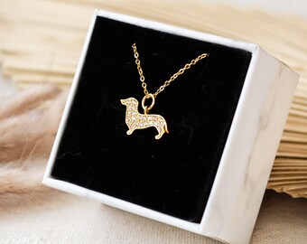 Dachshund dog necklace - zirconia stainless steel / 925 sterling silver - gold / silver colored - gift - dog - dog - animal - dachshund