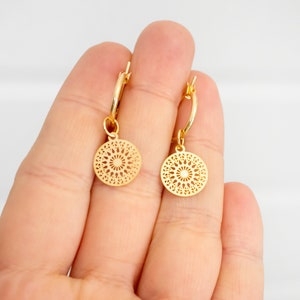 Filigree hoop earrings with mandala pendants - light earrings - boho - discs