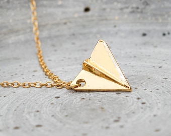 FLY - gold-coloured paper airplane necklace