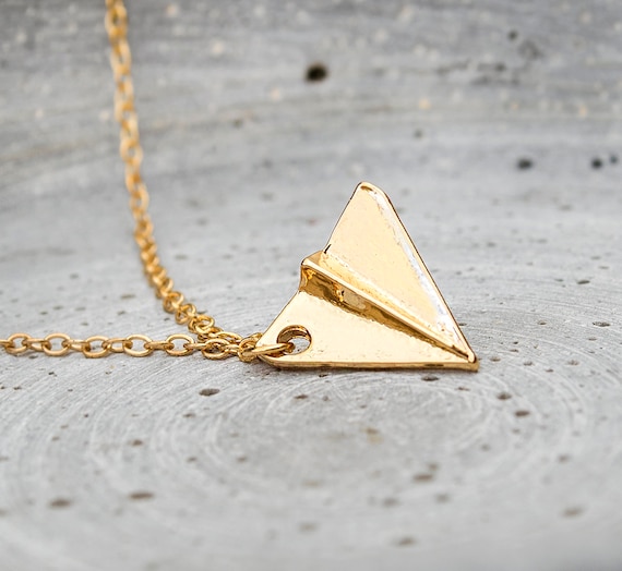 FLY Gold colored Paper Airplane Necklace Etsy Canada