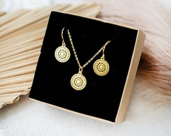 SET Mandala Necklace + Earrings - Bohemian l Boho l Lace Circle Coin