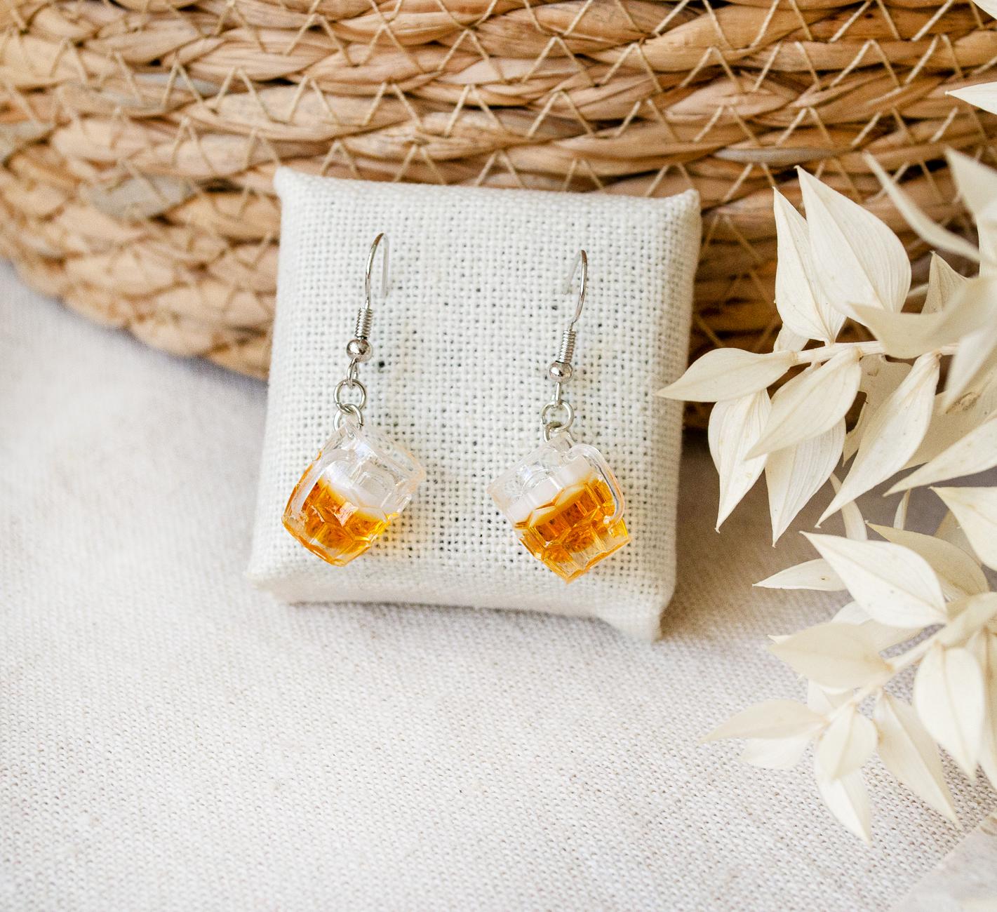 Boucles D'Oreilles Oktoberfest Femme - Accessoires Fête De La Bière Chope & Cœur Pain D'Épices