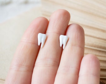Tooth Stud Earrings - Porcelain - Tooth Stud Earrings - Dentist Tooth Fairy