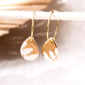 Fern - floral drop earrings - cream gold lightweight earrings - boho