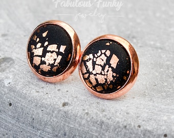 Pendientes "DOTS" - oro rosa / plata / oro negro - cabujón - metálico -