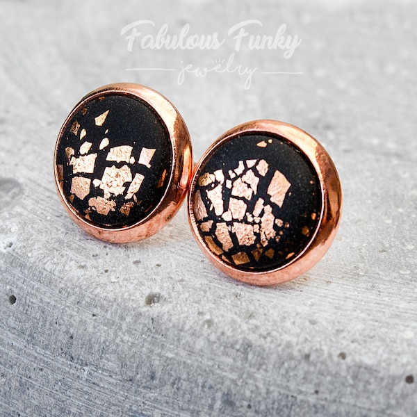 Stud earrings "DOTS" - Rose Gold / Silver / Gold Black - Cabochon - Metallic -