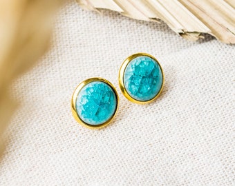 Ceramic stud earrings turquoise - cabochon - porcelain - gold / silver