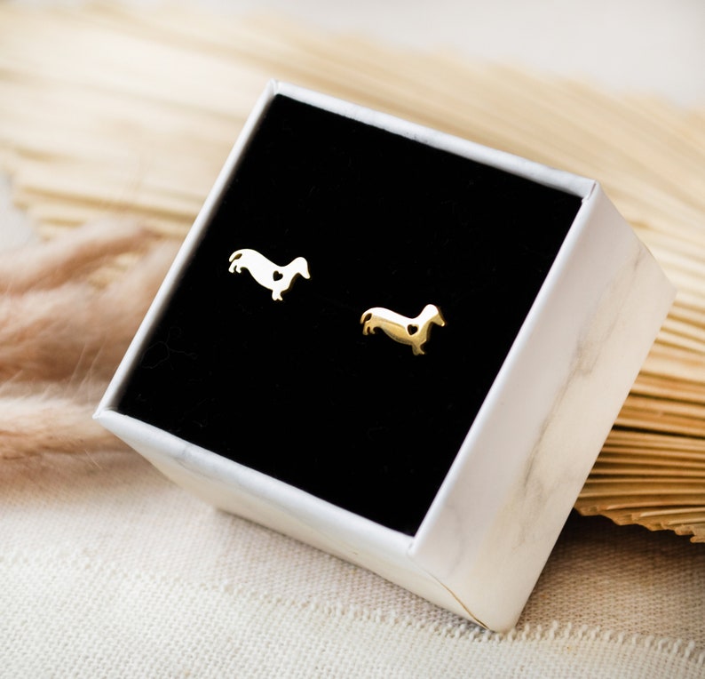 Dachshund stud earrings stainless steel gold gift dog animal image 3