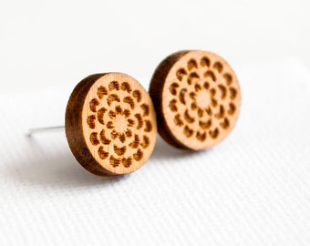 Flower stud earrings wood - laser - wood - blossom