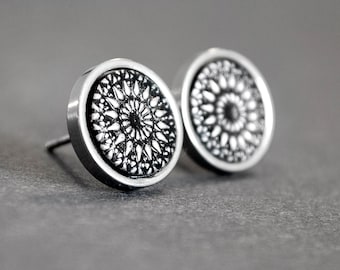 Ohrstecker - Mandala Bohemian Ohrstecker Silber Schwarz  - Edelstahl