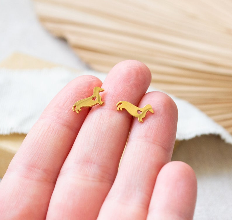 Dachshund stud earrings stainless steel gold gift dog animal image 4