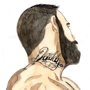 gay illustration-bear Daddy-leather-rude-slave-daddy cool-muscle men-bearded man-jockstrap-gay draw-gay leather-Alpha male-homoart-gay sex