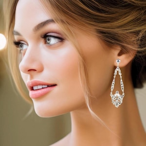 Heirloom Quality Sterling Silver Deco Earrings with Hand-Set Rhinestones