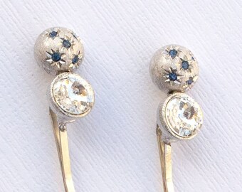 Vintage Rivoli Hair Pins with Blue Accents, Vintage Matte finish Hair Pins, Something Blue Bridal Hair pins