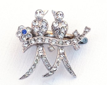 Vintage Rhinestone Hair Clip with Love Birds - Bridal Hair Accessory