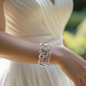 Rare Vintage Wide Lattice Crystal Bracelet with Smoky Topaz Octagons