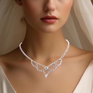 Vintage 1950s Rhinestone Festoon Choker Necklace | Pear Tip & Square Cut Center Crystal