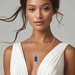 Authentic Art Deco Blue Glass Pendant – Restored Vintage Necklace on Sterling Silver Chain, 16–19 Inch
