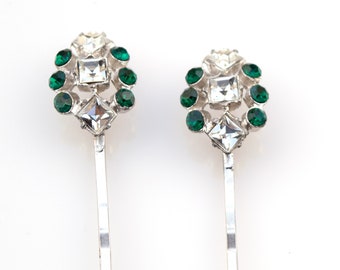 Emerald Green Square Hair Pins | Vintage Crystal Bobby Pins for Wedding