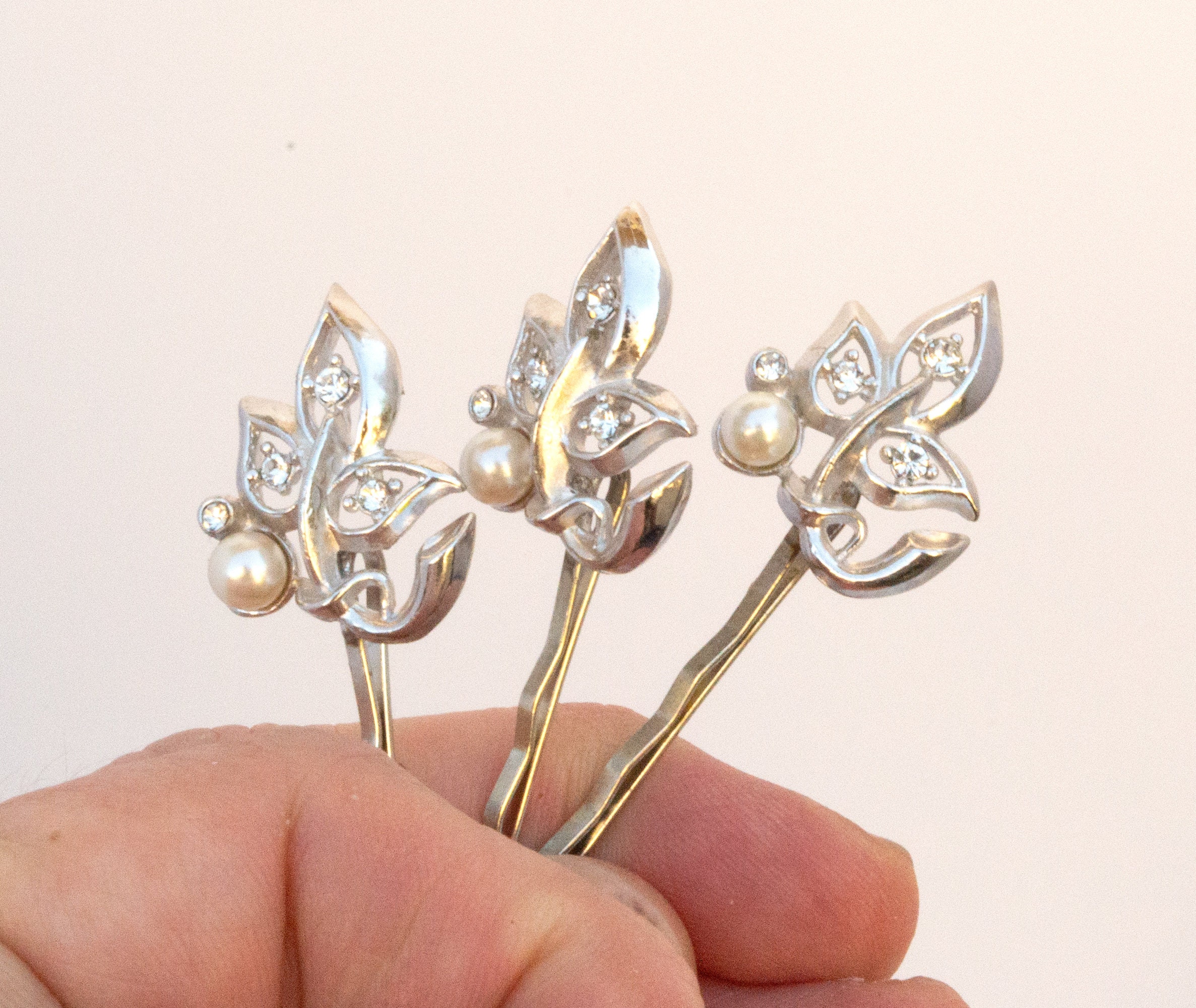 Art Deco hair pin Trio Miscellaneous, Hair Pin, Turquoise, Stampwork & Floral  main image 2