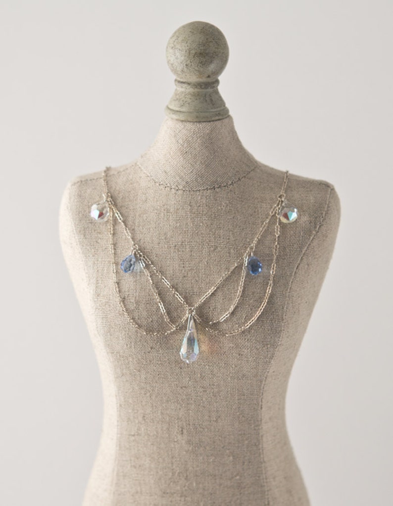 Vintage Crystal Wedding Necklace, Festoon Necklace, Sterling Silver