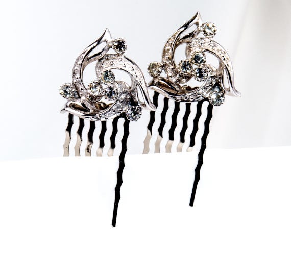 Retro Spiral Crystal Hair Combs - Sparkling Vinta… - image 4