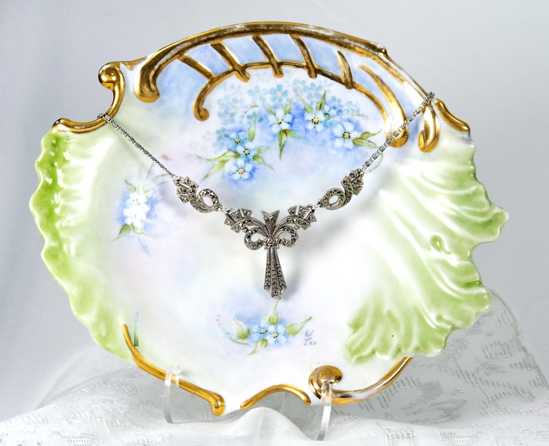 Collar con lazo de marcasita – Collar de estilo Art Déco vintage imagen 8