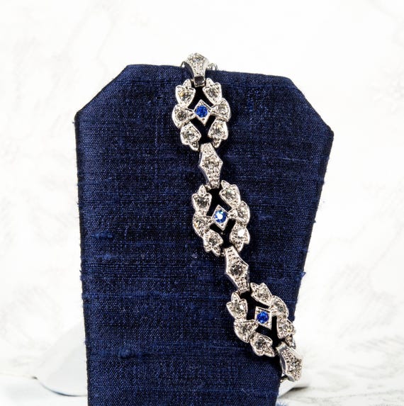 Antique Pot Metal Bracelet – Sapphire Accent Art Deco Design