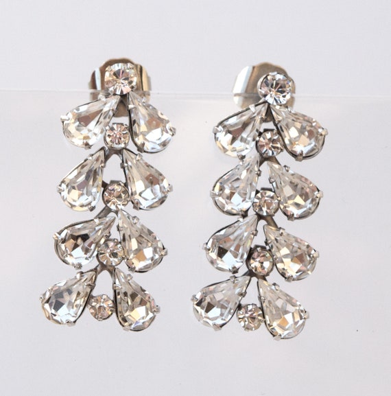 Vintage Pear Drop Rhinestone Pierced Earrings, Vi… - image 3