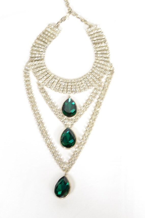 Vintage Rhinestone Collar with Emerald Pear Drops… - image 6