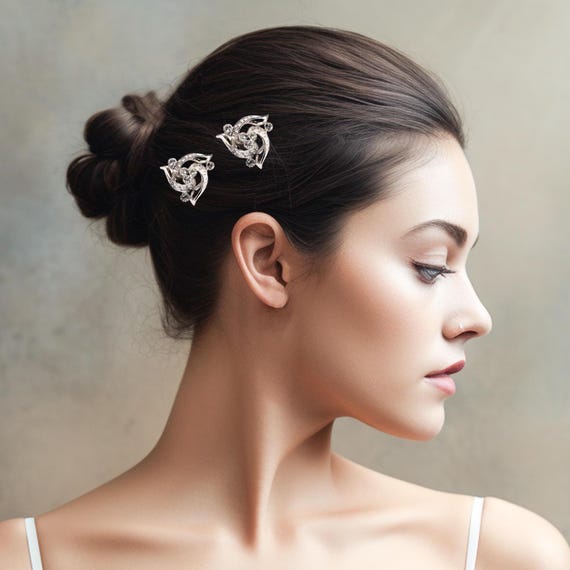 Retro Spiral Crystal Hair Combs - Sparkling Vinta… - image 1