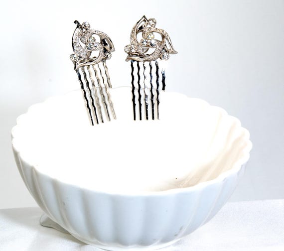 Retro Spiral Crystal Hair Combs - Sparkling Vinta… - image 5