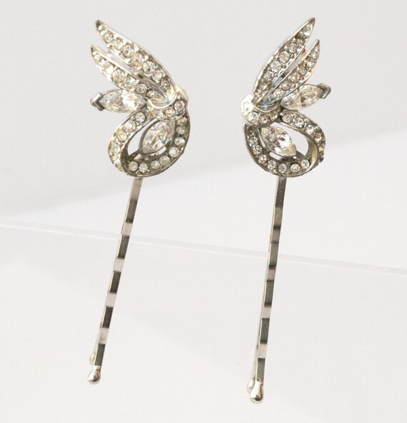 Vintage Rhinestone Wing Hair Pins, Vintage Fancy H