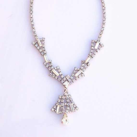 Vintage Rhinestone Pendant Necklace, Wedding Jewel