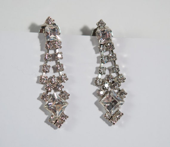 Vintage Square Rhinestone Pierced Earrings, vinta… - image 2