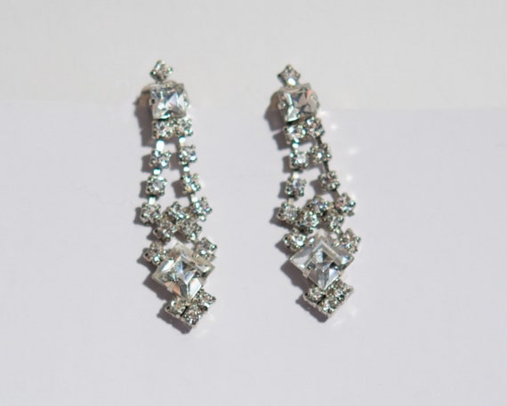 Vintage Square Rhinestone Pierced Earrings, vinta… - image 1