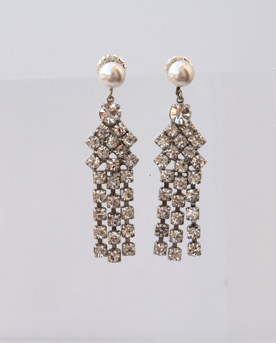 Vintage Rhinestone Long Earrings, Flapper Earrings