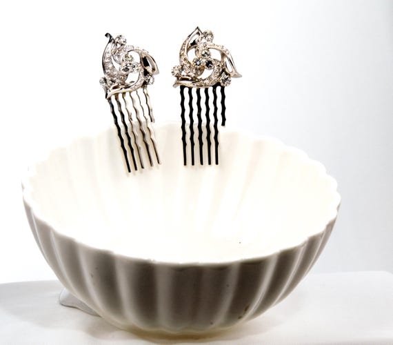 Retro Spiral Crystal Hair Combs - Sparkling Vinta… - image 2