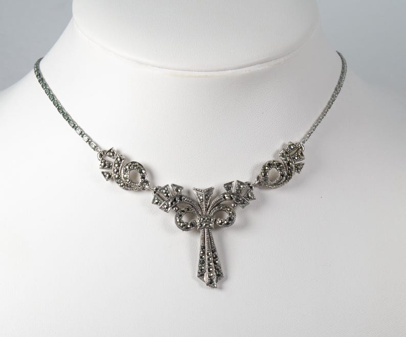 Collar con lazo de marcasita – Collar de estilo Art Déco vintage imagen 7