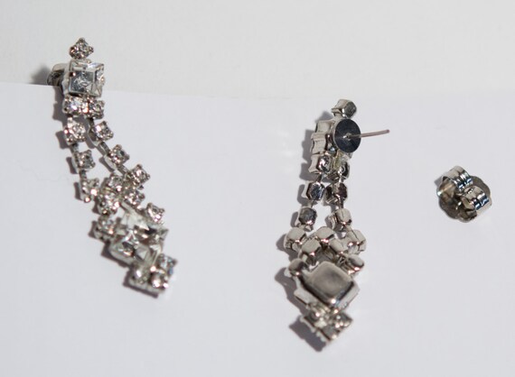 Vintage Square Rhinestone Pierced Earrings, vinta… - image 3