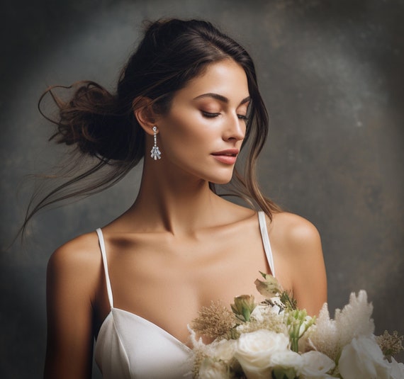 Sparkling Rhinestone Octagon Statement Earrings -… - image 1