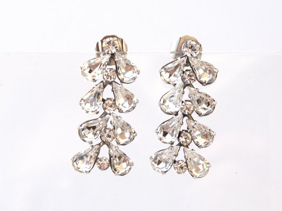 Vintage Pear Drop Rhinestone Pierced Earrings, Vi… - image 2