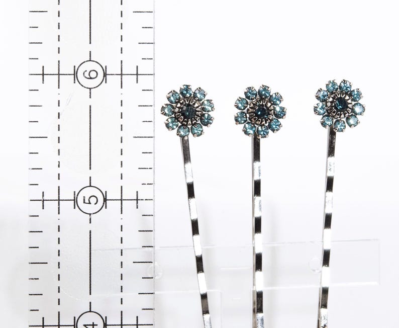 Bobby Ruler Vintage Turquoise and Blue Flower Hair Pins - Retro Floral Accessory - Etsy