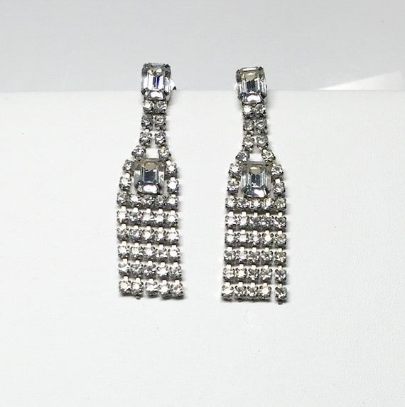 Vintage Tassel Rhinestone Earrings, vintage pierce