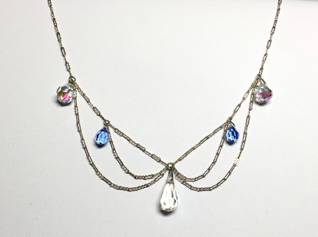 Vintage Crystal Wedding Necklace, Festoon Necklace, Sterling Silver