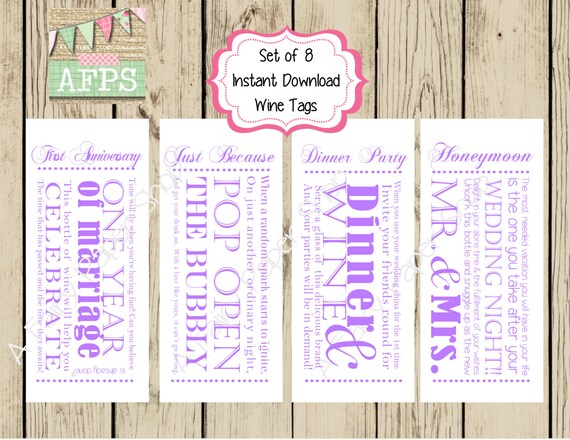 Light Purple Wine Poem Tags Bridal Shower Engagement Etsy