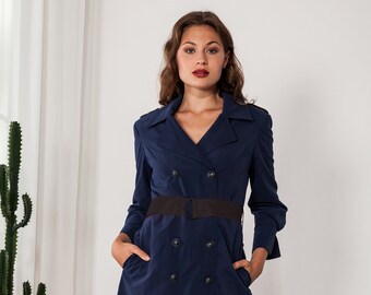 Trenchcoad women blue (navy) knee-length