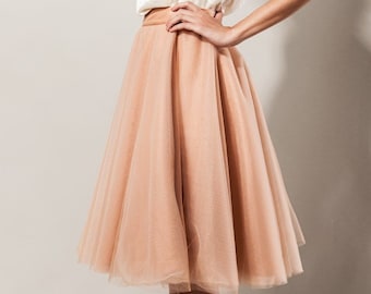 Tulle skirt knee length beige wedding bridesmaid skirt lining satin bridal skirt